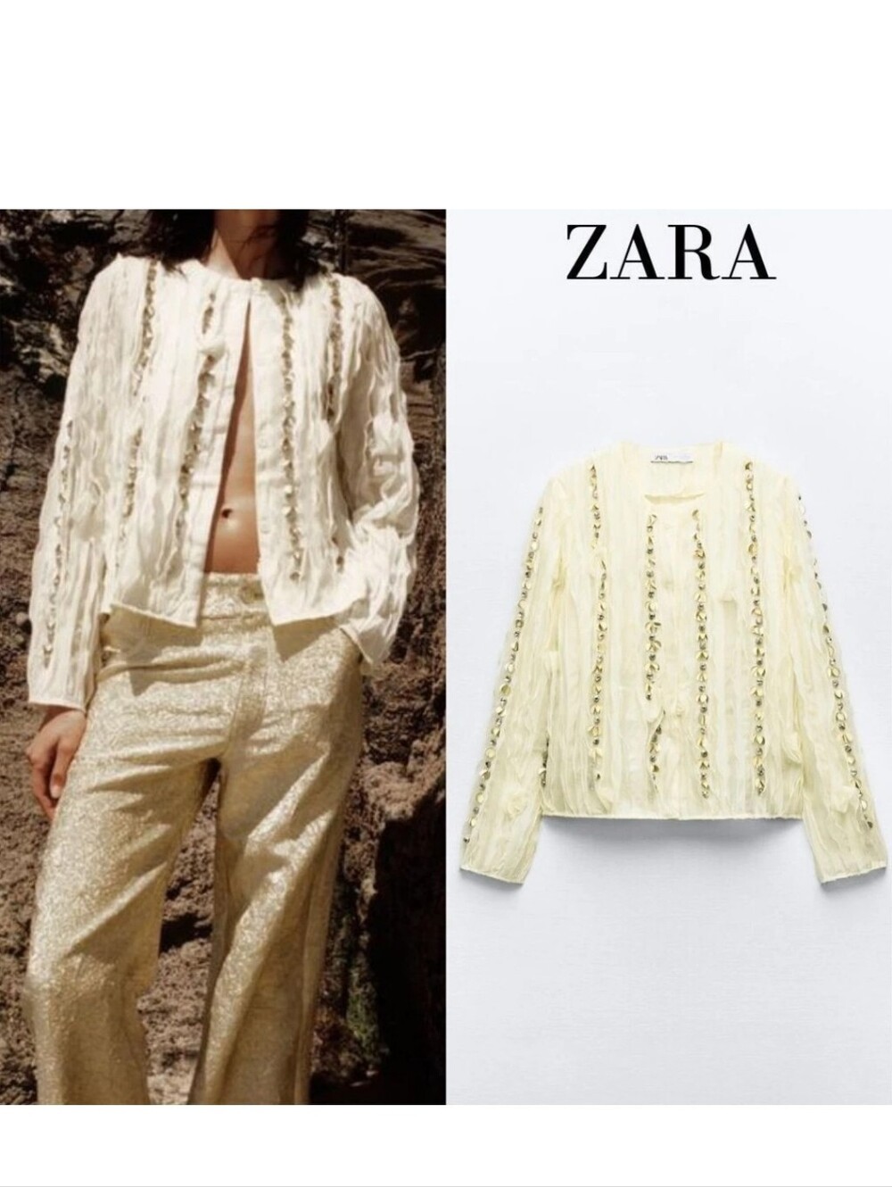 Zara Appliques Ruffled Jacket with Beads with Beads and Ruffles Size Medium